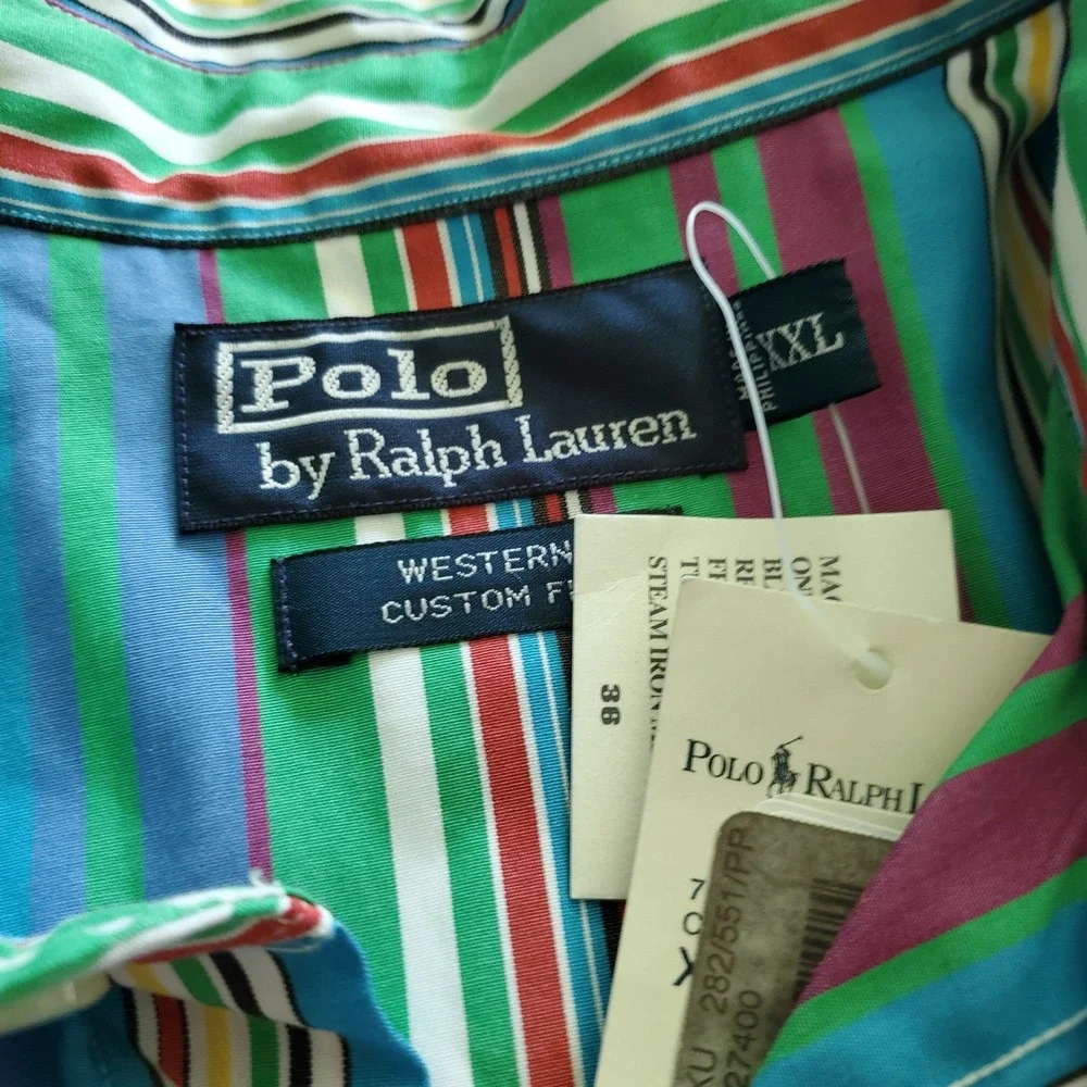 New Vintage Polo Ralph Lauren Mens 2XL Striped Pearl Snap Western Shirt NWT
